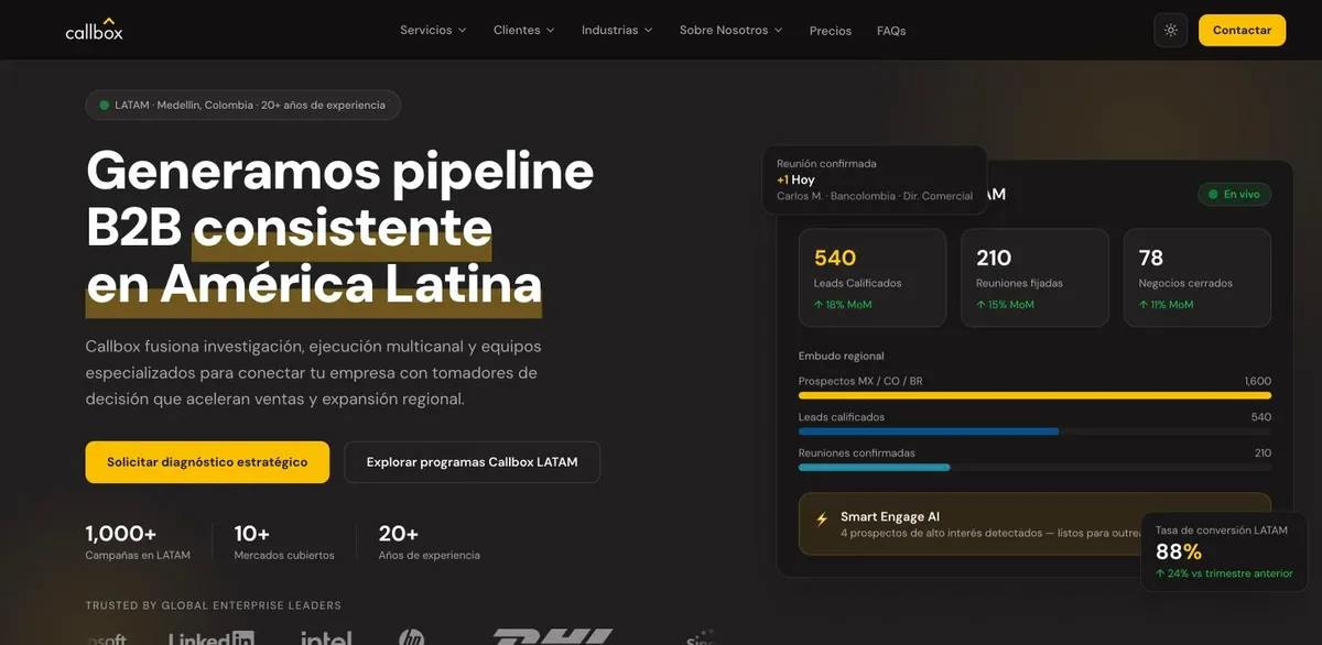 Captura de la página de inicio de Callbox (callboxinc.com/latam), octubre de 2026