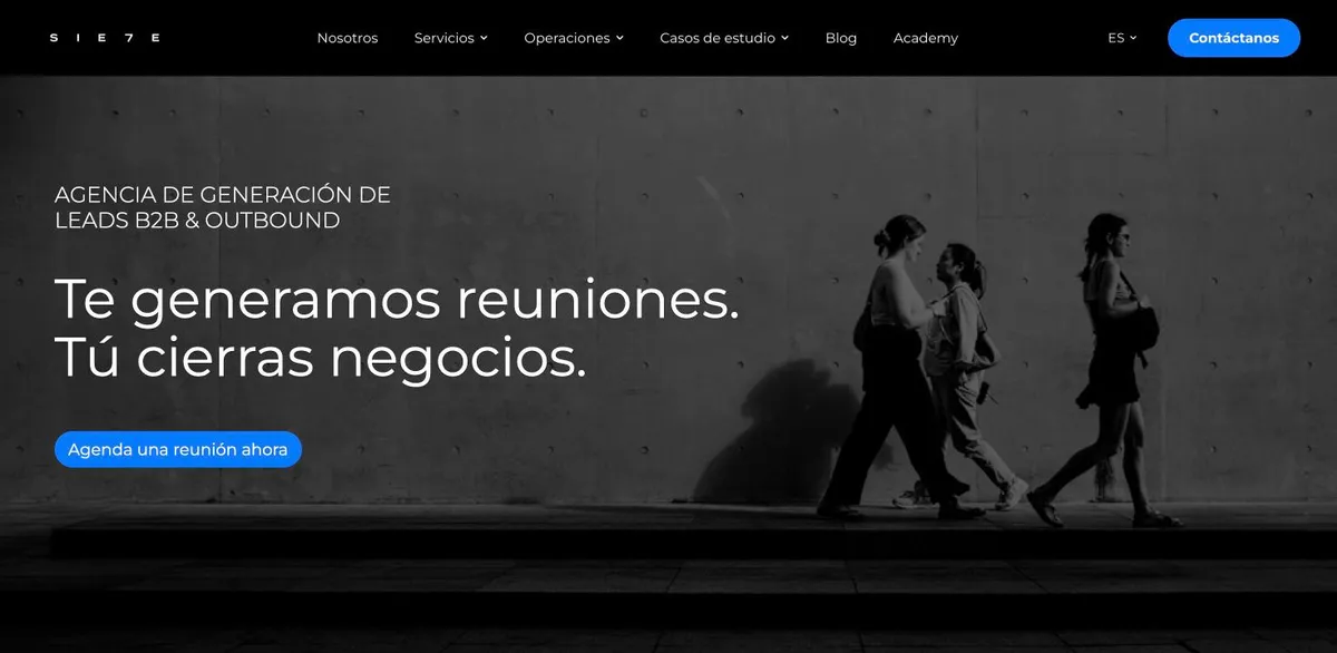 Captura de la página de inicio de Siete (wearesiete.com), octubre de 2026